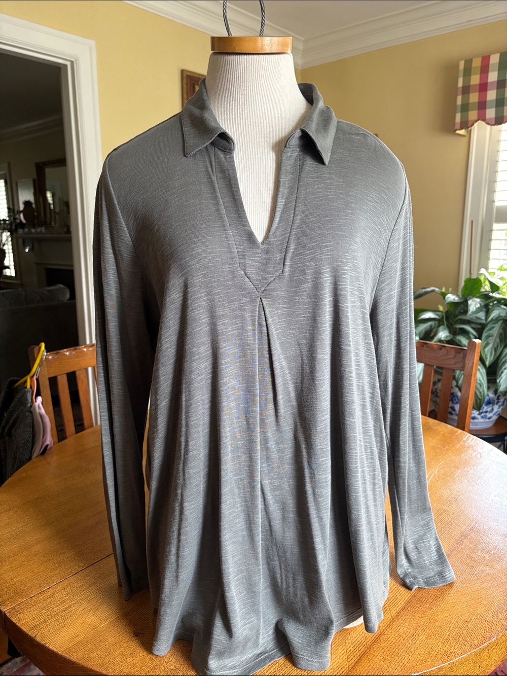 J. Jill Gray Long-Sleeve V-Neck Polo Top